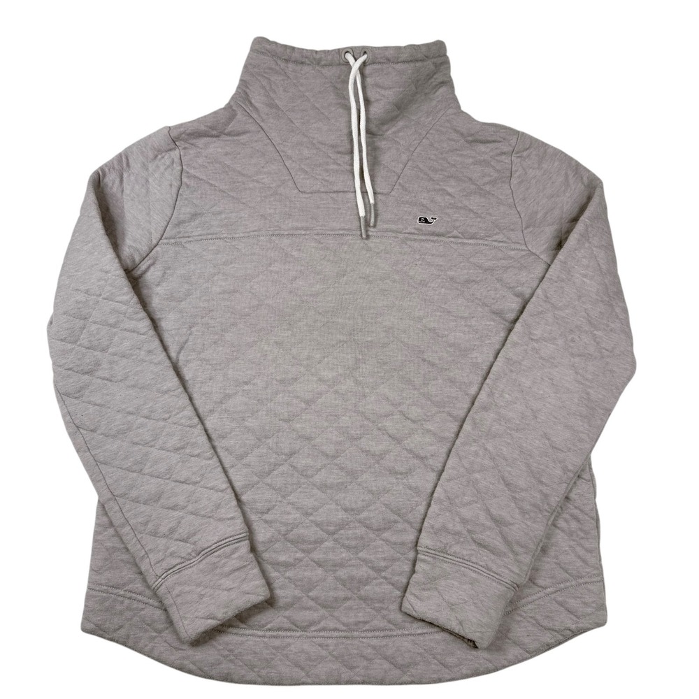 Vineyard Vines Women's Quilted Sweater Small Cowl Funnel Neck Pullover Gray